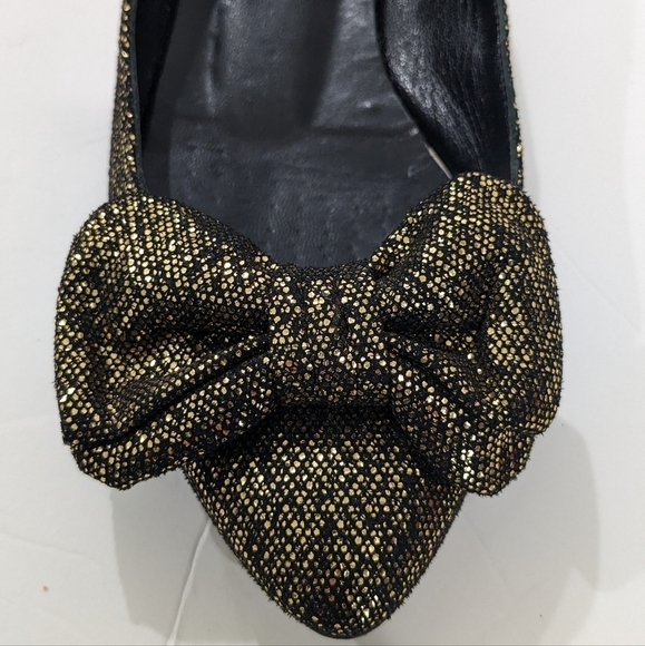 Something Bleu Women Black Gold Glitter Sparkly Flats Shoes Slip-On Bow Formal 8 - Picture 7 of 10